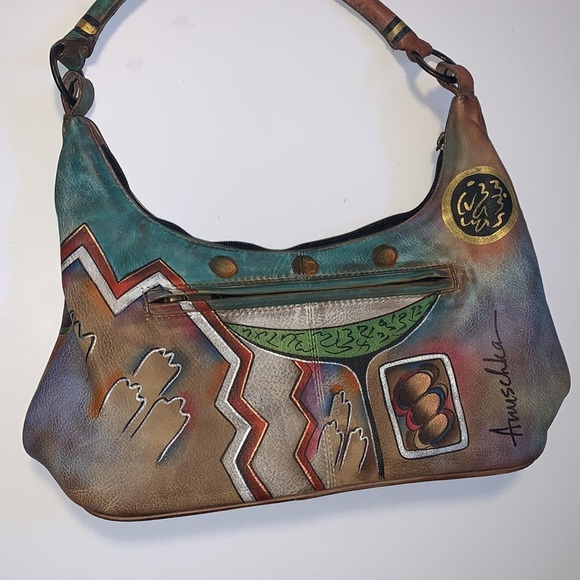 Anuschka Unique Hand Painted Leather Hobo Purse - Picture 6 of 15